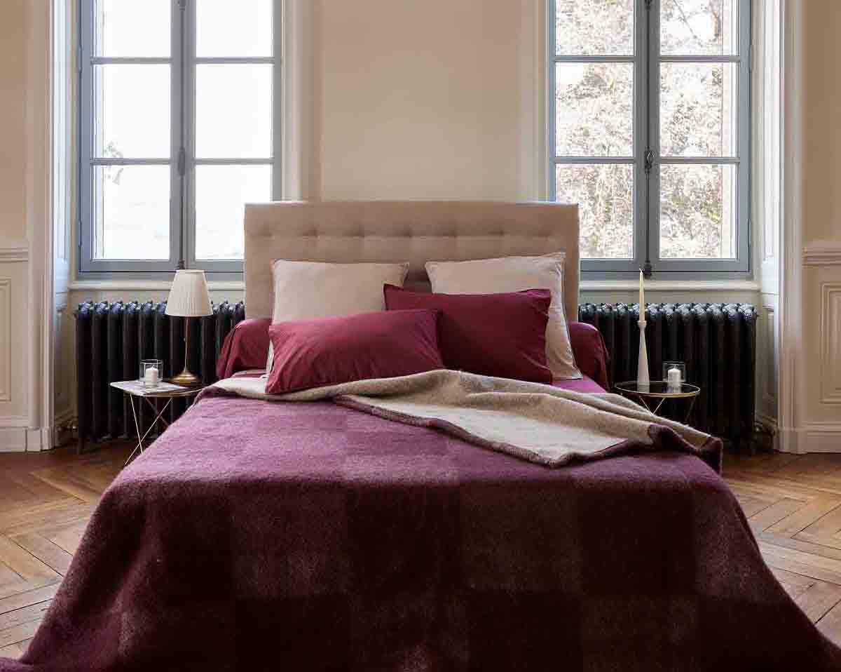 Couverture en laine mélangée réversible Aubergine