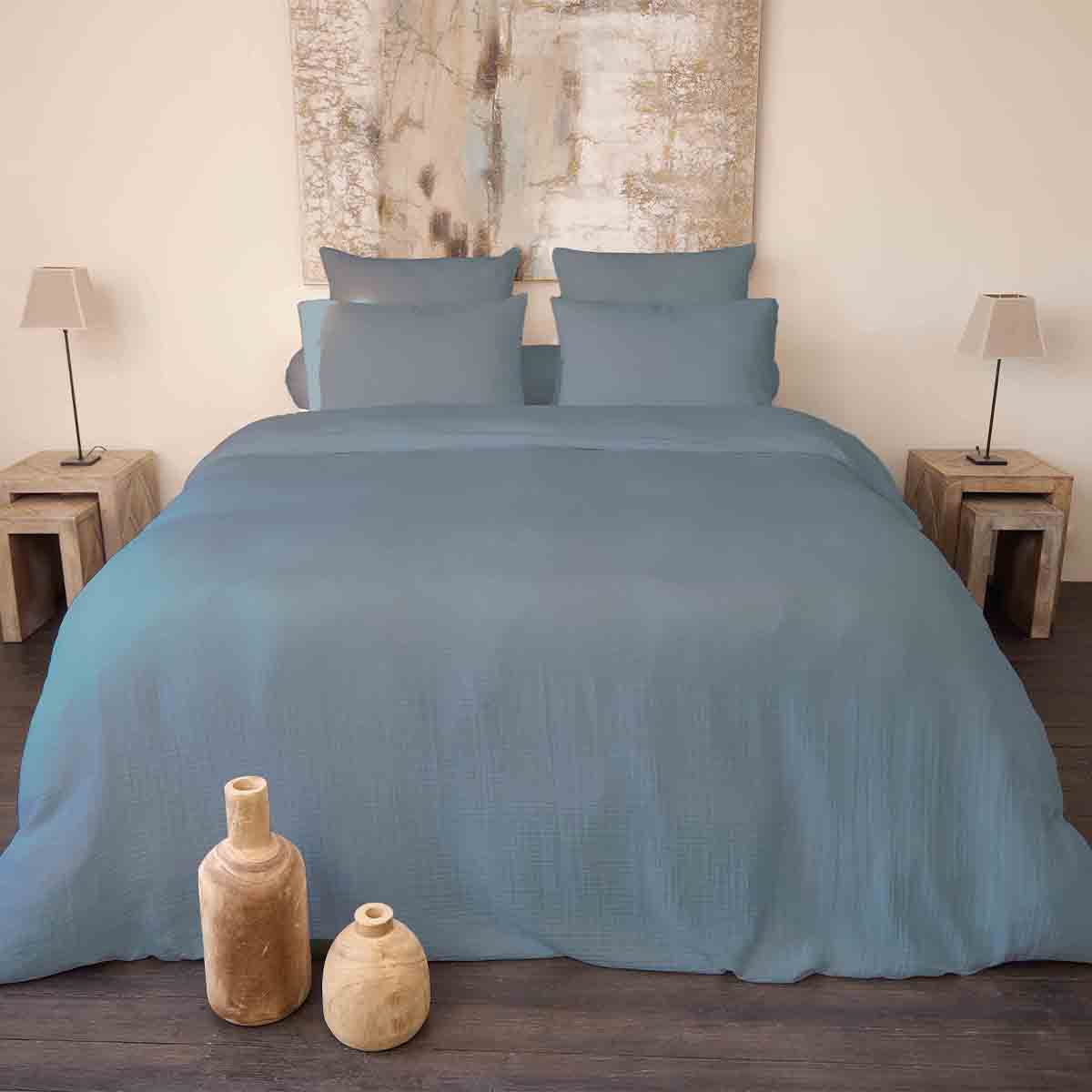 Drap housse CASSIS Bleu glacier